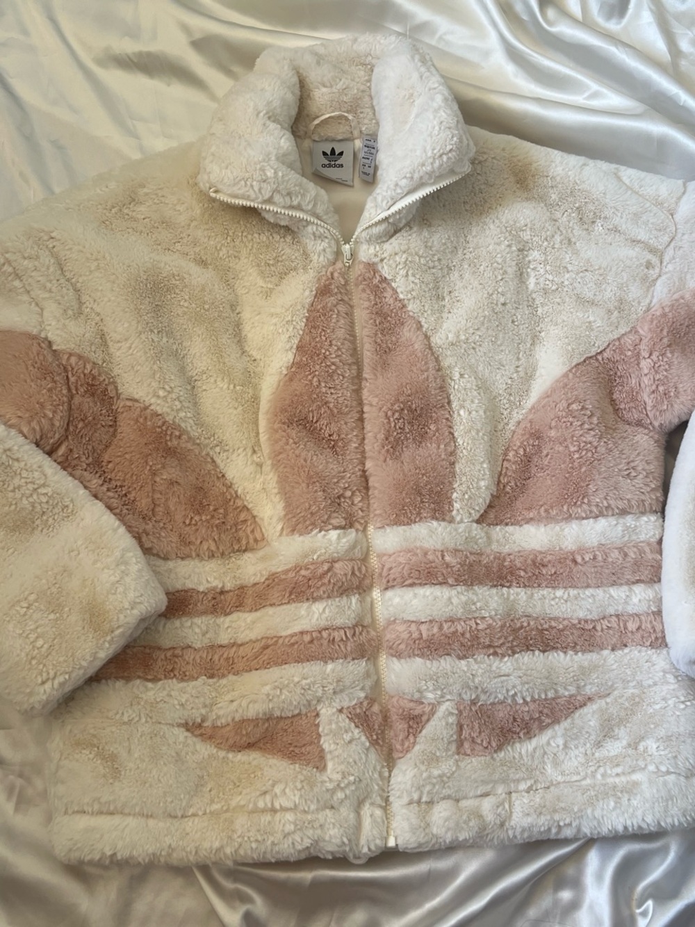 adidas Cream and Blush Plush Zip-Up Jacket